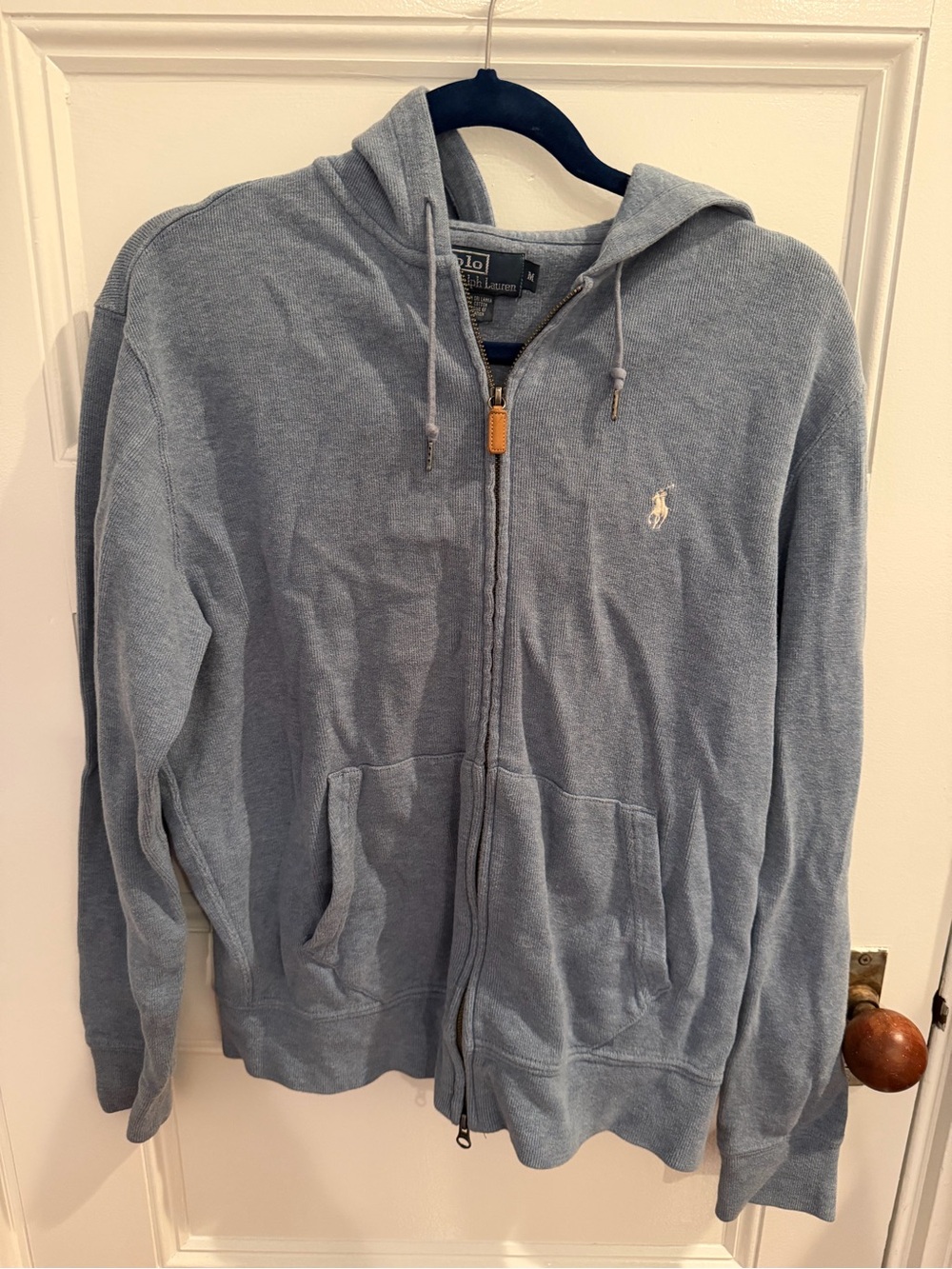 Polo by Ralph Lauren Men’s Light Blue Zip-Up Hoodie Sweater Medium